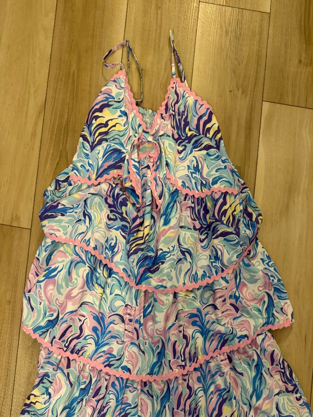 Simply Southern Dress Medium Colorful Swirl Ruffle Summer Beach Dress